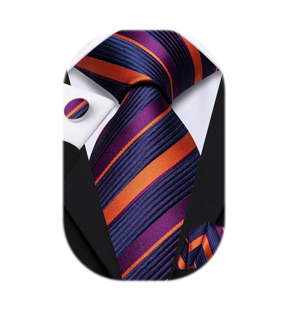 7956 Tie Set Solid Paisley Silk Striped Necktie with Cufflinks Tie